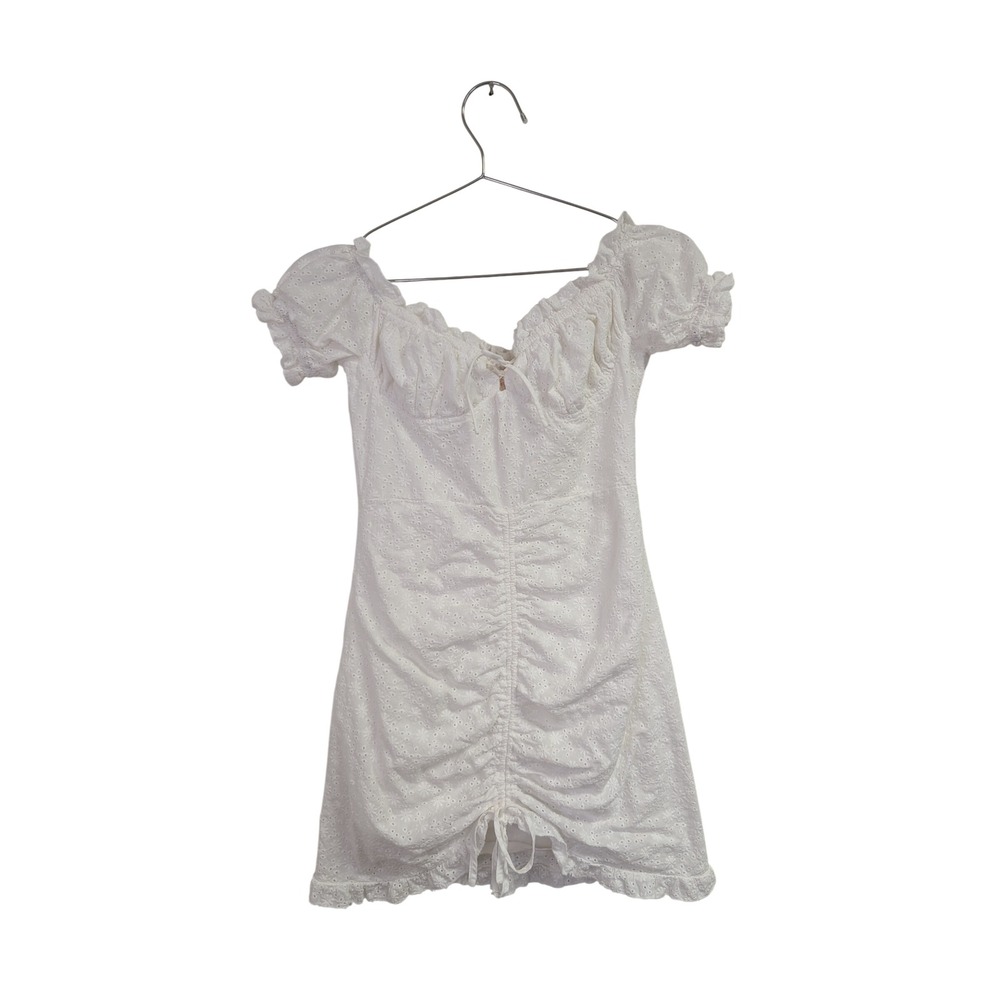 Lillie & Mia Eyelet Embroidered Mini Dress Milkmaid Coquette Bridal White 10